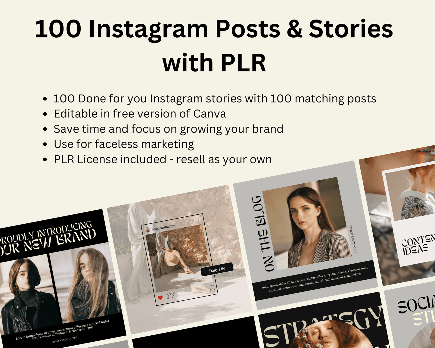 100 Instagram Post and Story Templates - Neutral Influence