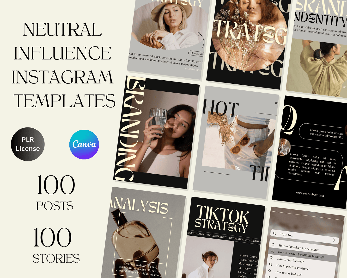 100 Instagram Post and Story Templates - Neutral Influence