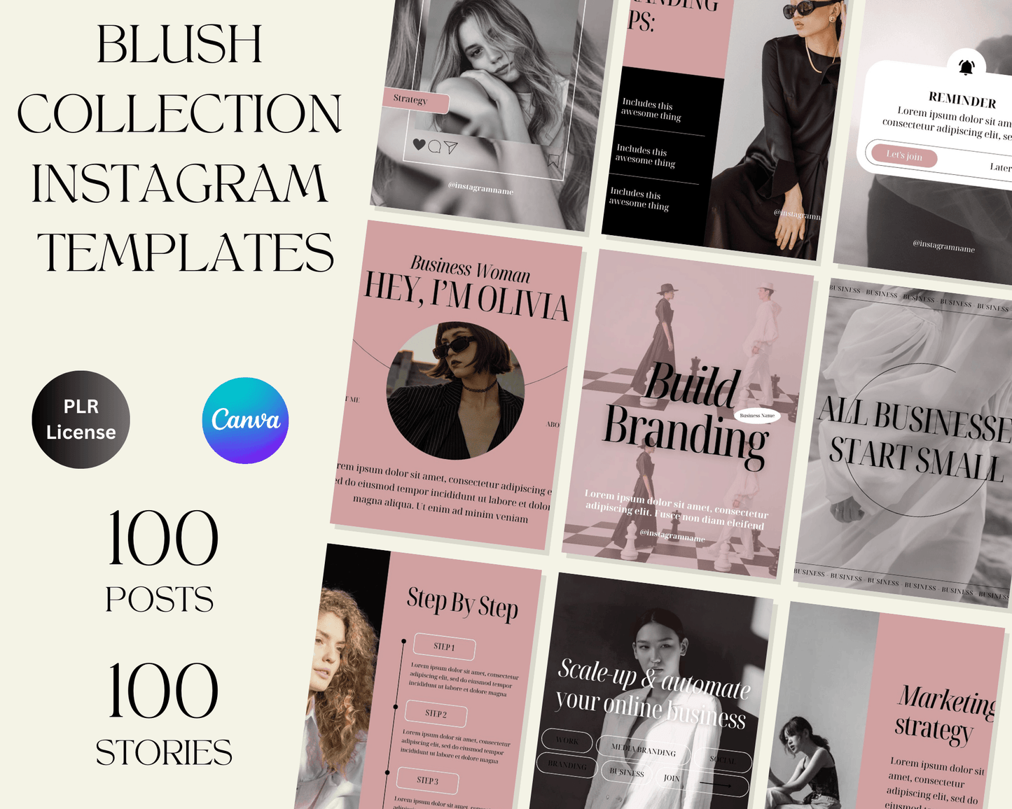100 Instagram Post and Story Templates - Blush Collection