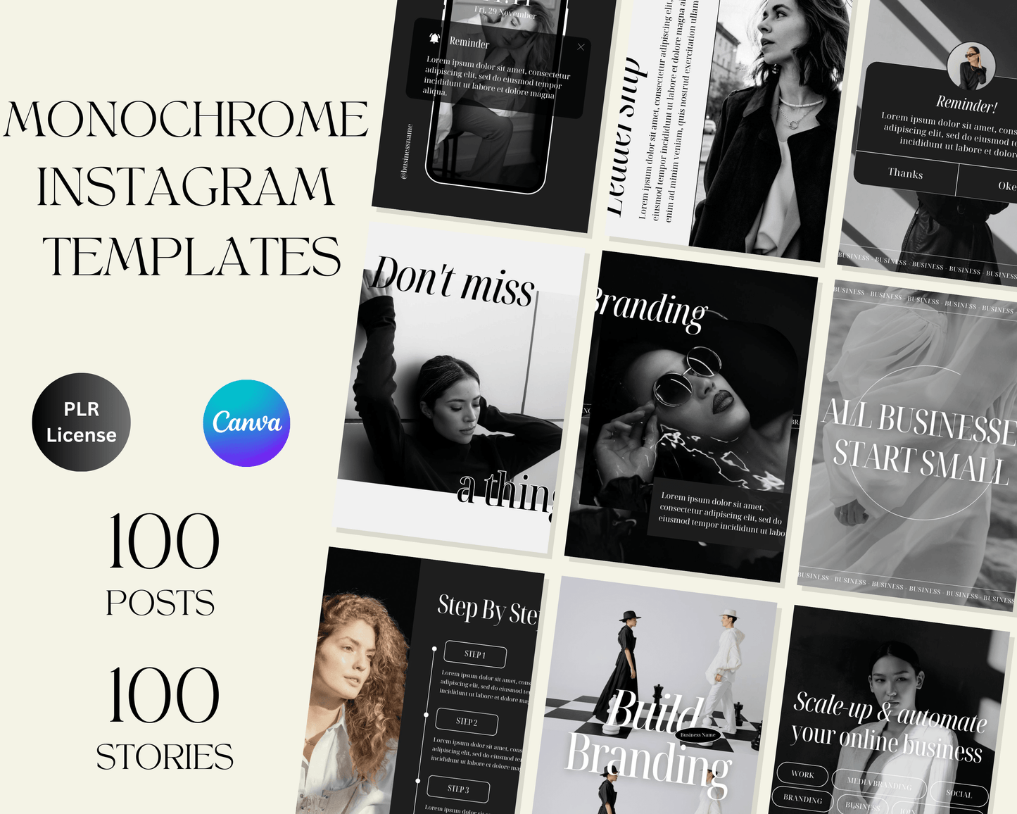 100 Instagram Posts and Story Templates - Monochrome