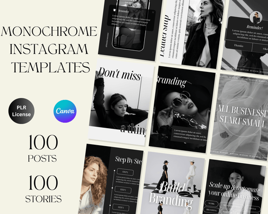 100 Instagram Posts and Story Templates - Monochrome