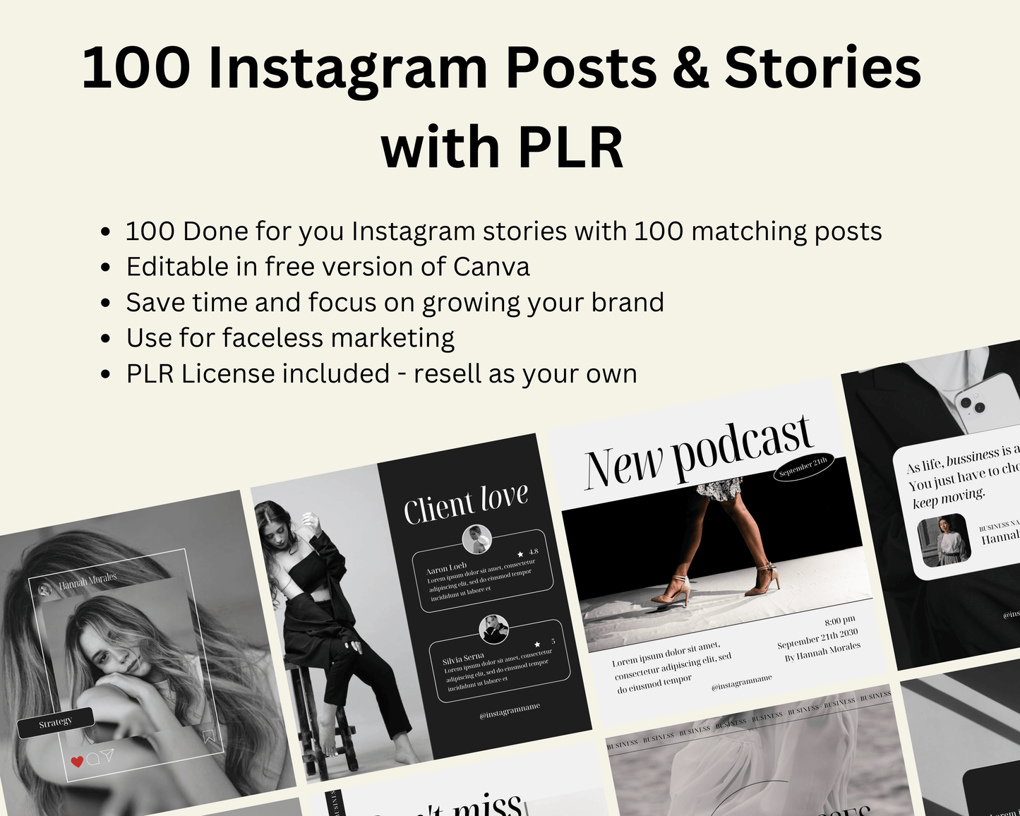 100 Instagram Posts and Story Templates - Monochrome